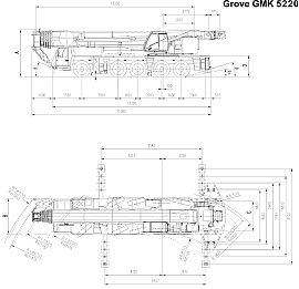 Rozměry jeřábu GROVE GMK 5220