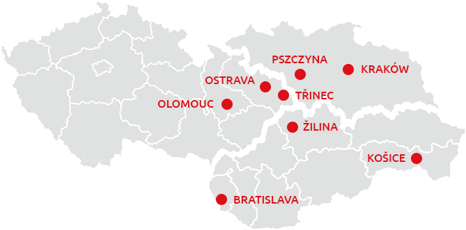 Mapa působení Zvedame.cz v ČR a SR a PL